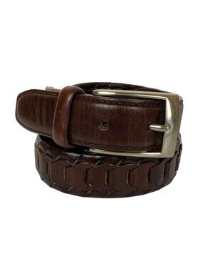 AFF Mens Brown Braided Leather Belt With Silvertone Buckle Size 44